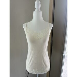 Ivory Lace Stretch V Neck Cami Tank Top Y2K Coquette Fairy Feminine 90s